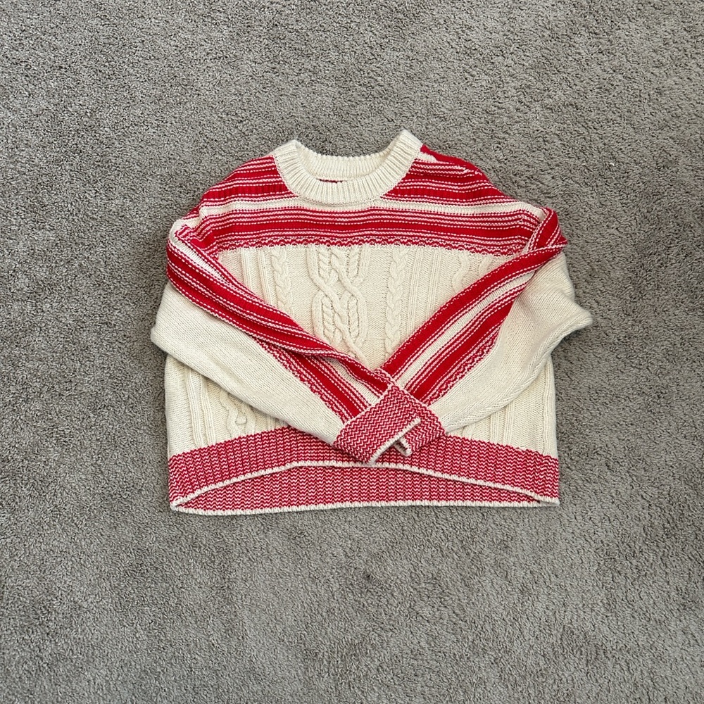 American Eagle Outfitters Red and Cream Striped Sweater